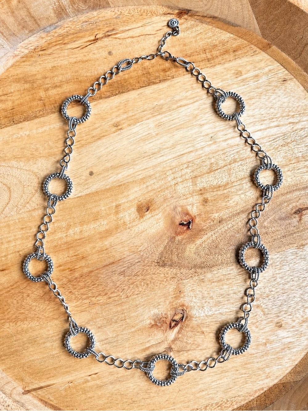 Vintage Graziano Silver Tone Long Open Circle Statement Necklace